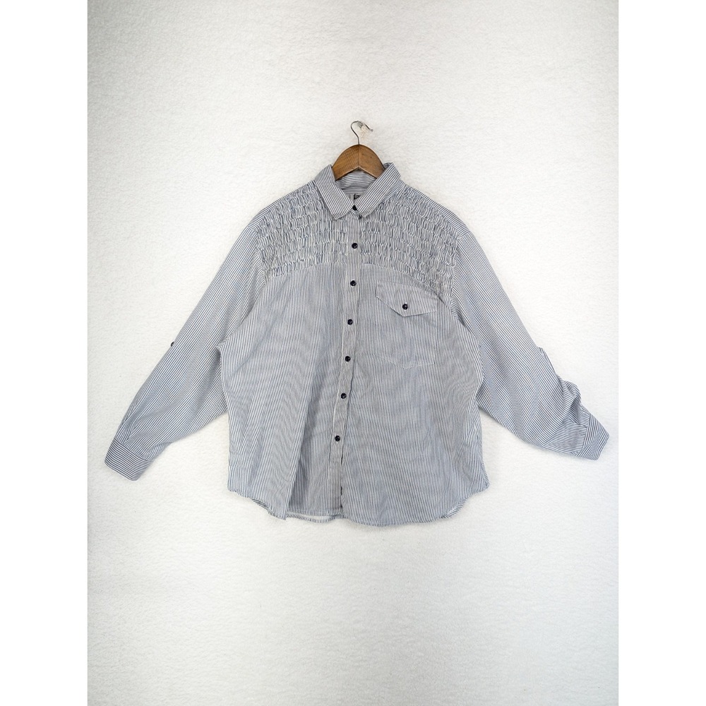 Vintage Tapestry Long Sleeved Striped In Blue Shirt Women's Made in USA 18